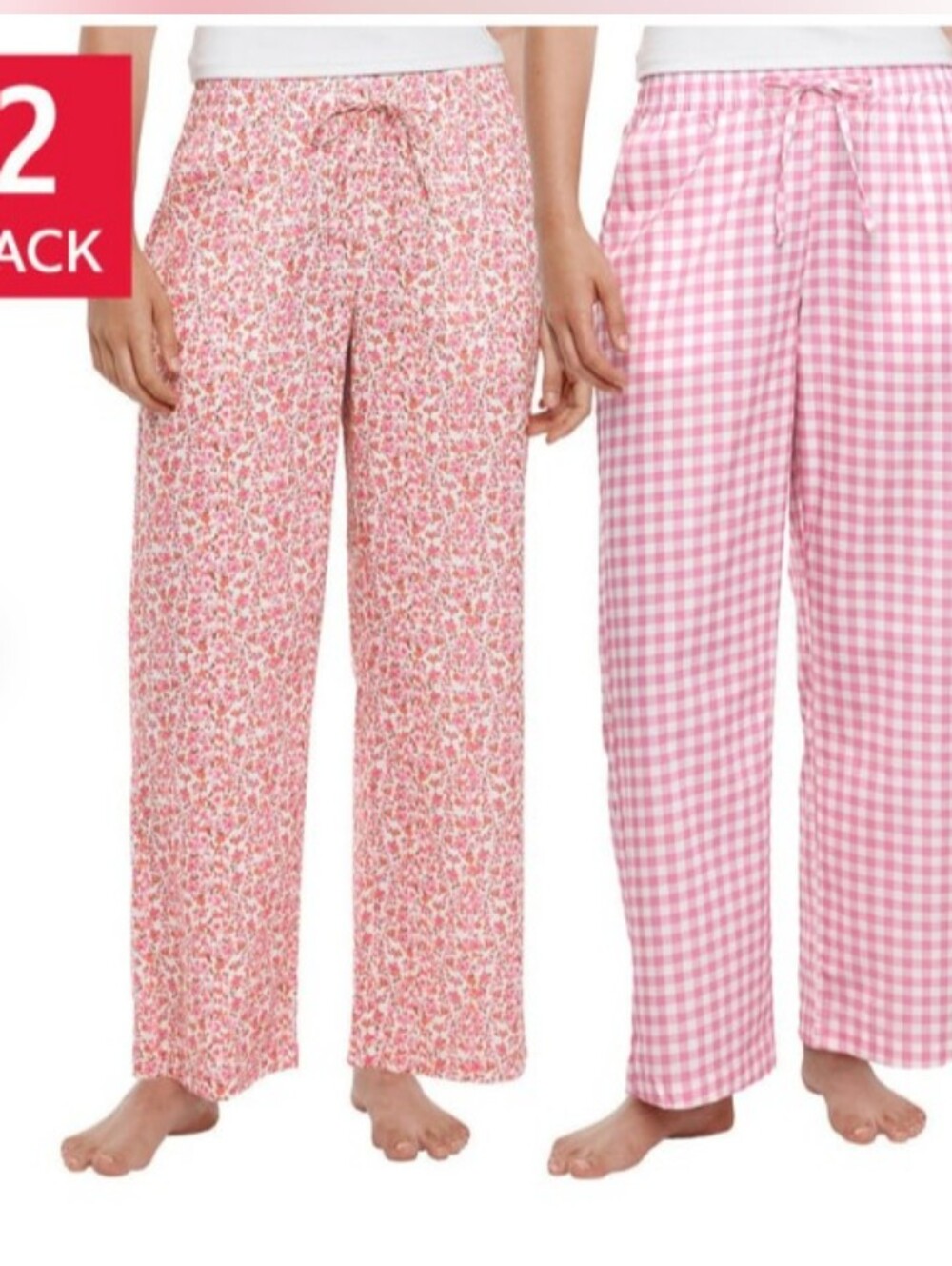 New GAP Lightweight Pajama Pants 2-Pack Size Large Floral Plaid 100 % Cotton